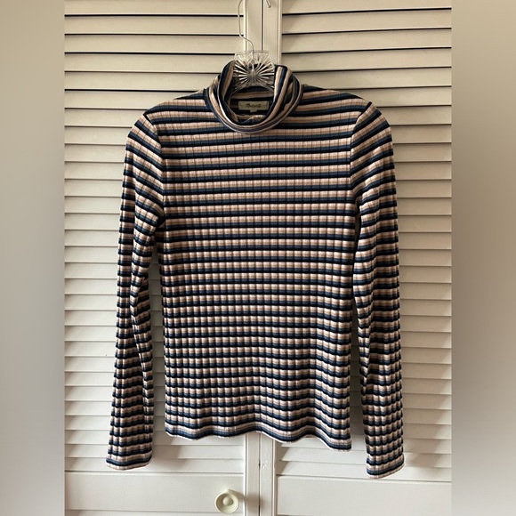Madewell Fine Ribbed Turtleneck Long Sleeve Small Dark Mediterranean Windmill - Picture 2 of 15